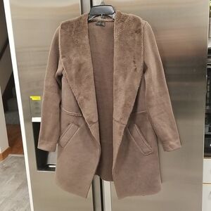 💕LOVE TOKEN💕 Faux Fur Wide Collar Knit Trench Jacket Coat ~ Taupe Brown